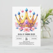 Invitation Whimsical rose princesse couronne Anniversaire (Debout devant)