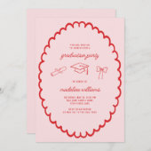 Invitation Whimsical Rose Red Graduation Party (Devant / Derrière)
