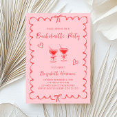 Invitation Whimsical Rose Red Wavy Frame Bachelorette Party