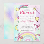 Invitation Whimsical Rose/Violet Princesse Baby Girl Douche (Devant / Derrière)