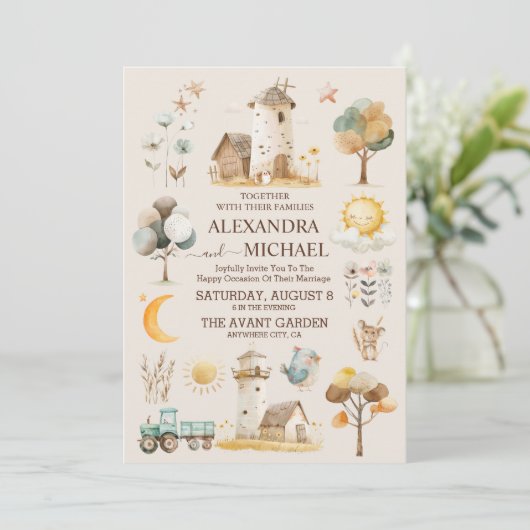 Invitation Whimsical Rustic Mariage de ferme (Debout devant)