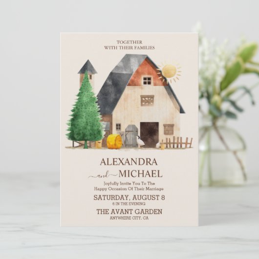 Invitation Whimsical Rustic Mariage de ferme (Debout devant)