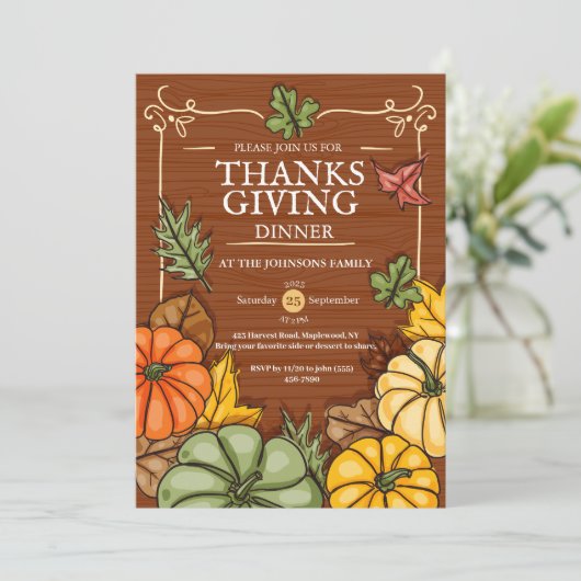 Invitation Whimsical Rustic Thanksgiving Dinner Pumpkin Fall (Debout devant)