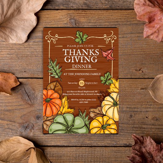 Invitation Whimsical Rustic Thanksgiving Dinner Pumpkin Fall