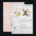 Invitation Whimsical Rustic Woodland Forest Mariage de cerfs<br><div class="desc">Médaillons de couples de cerfs blancs et faire-part de mariage florale de saumons boho rose roux. Le code QR au verso dirige vers votre site mariage où les gens peuvent en savoir plus et rsvp.</div>