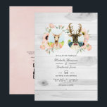 Invitation Whimsical Rustic Woodland Forest Mariage de cerfs<br><div class="desc">Médaillons de couples de cerfs blancs et faire-part de mariage florale de saumons boho rose roux. Le code QR au verso dirige vers votre site mariage où les gens peuvent en savoir plus et rsvp.</div>