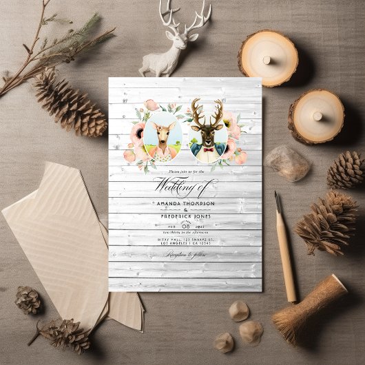 Invitation Whimsical Rustic Woodland Forest Mariage de cerfs