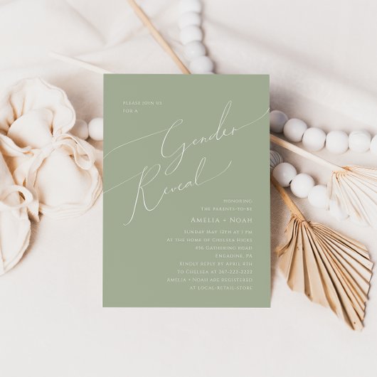 Invitation Whimsical Sage Green Baby Genre Reveal