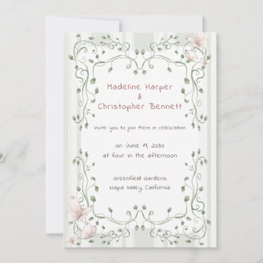 Invitation Whimsical Sage Greenery Garden Wedding (Devant)