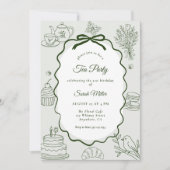 Invitation Whimsical Sage Hand Drawn Adult Birthday Tea Party (Devant)