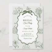 Invitation Whimsical Sage Hand Drawn Tea Party Bridal Shower (Devant)