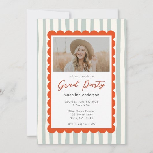 Invitation Whimsical Sage Stripes Graduation Party Photo (Devant)
