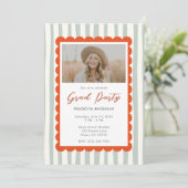 Invitation Whimsical Sage Stripes Graduation Party Photo (Debout devant)