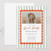 Invitation Whimsical Sage Stripes Graduation Party Photo (Devant / Derrière)