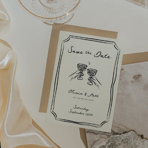 Invitation Whimsical Save The Date Champagne Cheveux