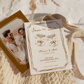 Invitation Whimsical Save The Date Champagne with Photo Brown