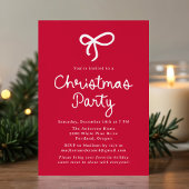 Invitation Whimsical Script Bow Red Christmas Party