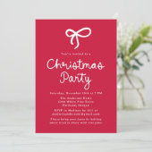 Invitation Whimsical Script Bow Red Christmas Party (Debout devant)