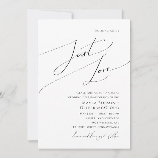 Invitation Whimsical Script Just Love Photo Wedding (Devant)