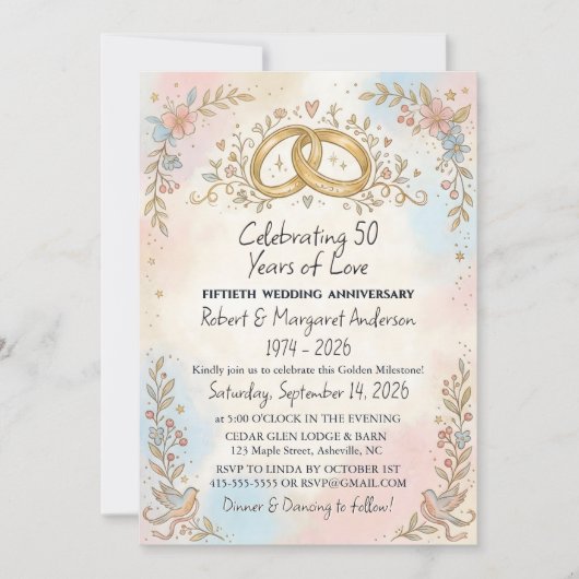 Invitation Whimsical Script Simple 50th Wedding Anniversary (Devant)