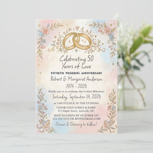 Invitation Whimsical Script Simple 50th Wedding Anniversary (Debout devant)