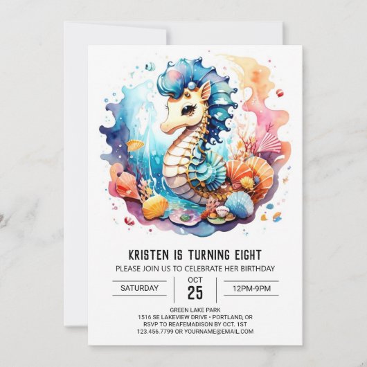 Invitation Whimsical Seahorse Under the Sea Anniversaire (Devant)