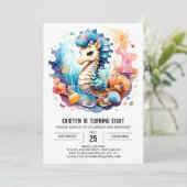 Invitation Whimsical Seahorse Under the Sea Anniversaire (Debout devant)