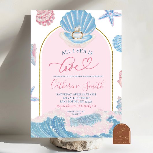 Invitation Whimsical Shell All I sea is love bridal shower