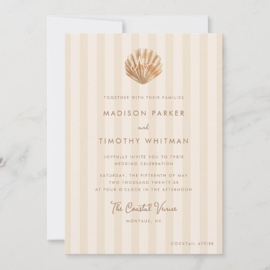 Invitation Whimsical Shell Monogram Coastal Wedding (Devant)