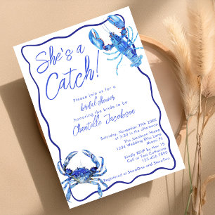 Invitation Whimsical She's a Catch Blue Coastal Fête des mari