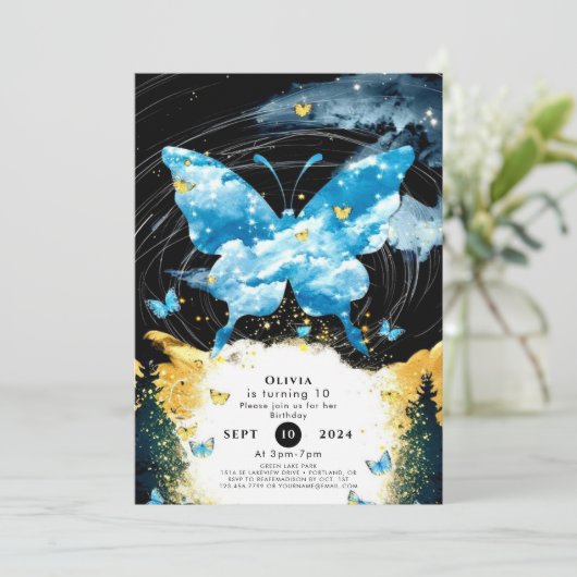 Invitation Whimsical Simple Butterfly Anniversaire (Debout devant)
