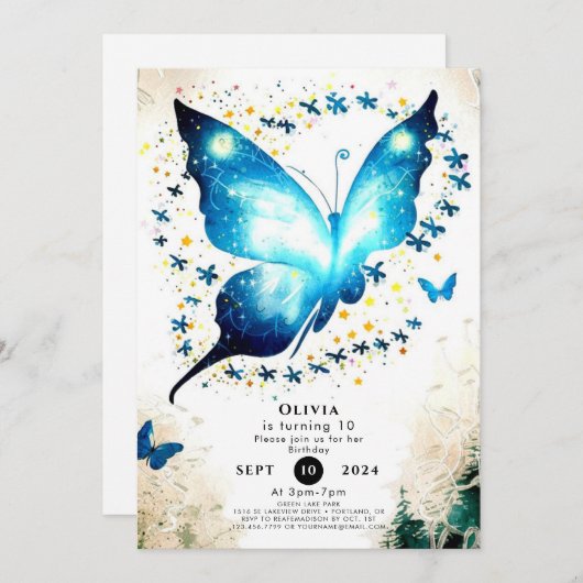 Invitation Whimsical Simple Butterfly Anniversaire (Devant / Derrière)
