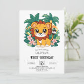 Invitation Whimsical Simple Lion 1er Anniversaire numérique (Debout devant)