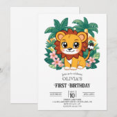 Invitation Whimsical Simple Lion 1er Anniversaire numérique (Devant / Derrière)