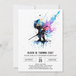 Invitation Whimsical Simple Ninja Boy Digital Anniversaire