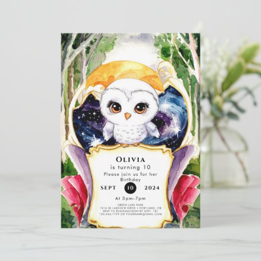 Invitation Whimsical Simple Owl'anniversaire (Debout devant)