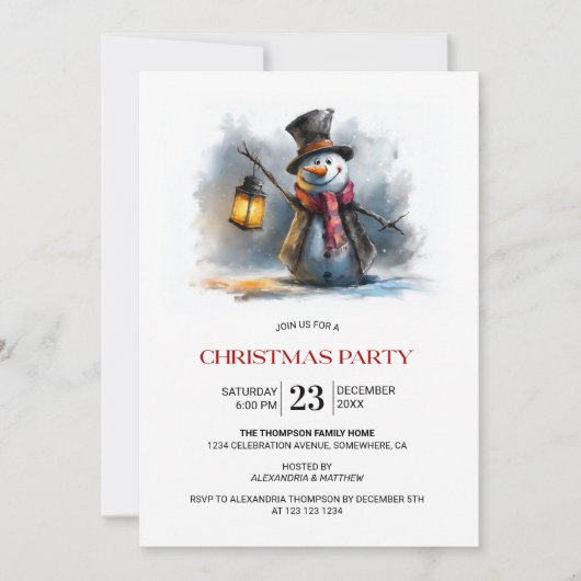 Invitation Whimsical Snowman Christmas Party (Devant)