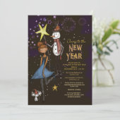 Invitation Whimsical Snowman & Starry Night New Year's Eve (Debout devant)