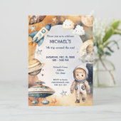 Invitation Whimsical Space Astronaut Birthday  (Debout devant)