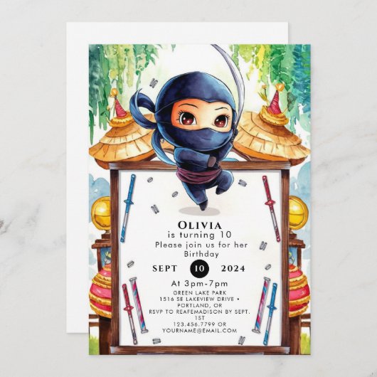 Invitation Whimsical Spy Ninja Anniversaire (Devant / Derrière)
