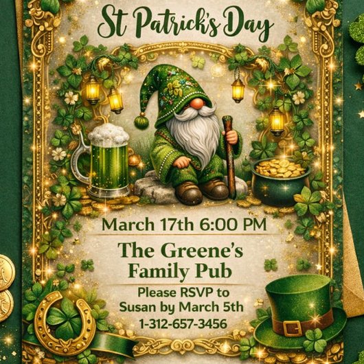 Invitation Whimsical St. Patrick’s Day Gnome