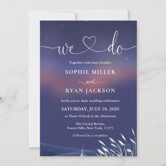 Invitation Whimsical Starry Night Script Modern Wedding  (Devant)