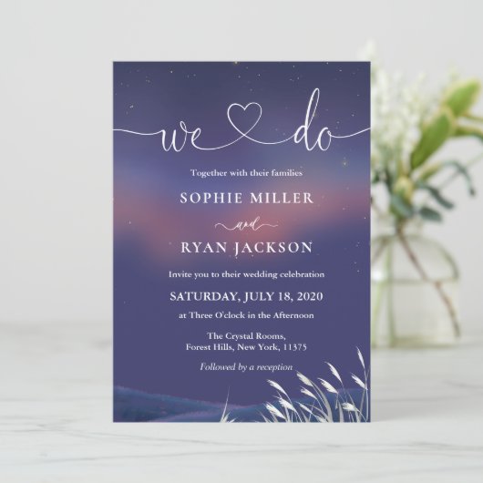Invitation Whimsical Starry Night Script Modern Wedding  (Debout devant)