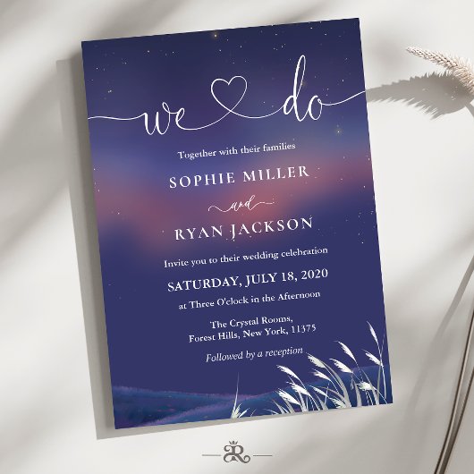 Invitation Whimsical Starry Night Script Modern Wedding 