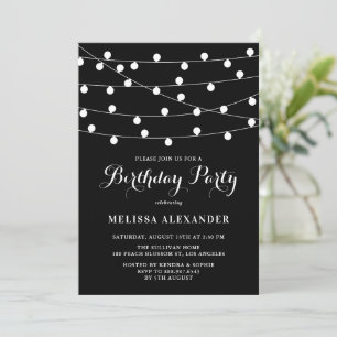 Invitation Whimsical String Lights Black Birday Party
