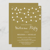 Invitation Whimsical String Lights Gold Welcome Party (Devant / Derrière)