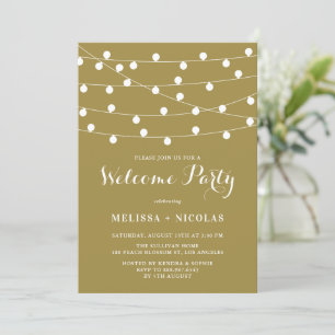 Invitation Whimsical String Lights Gold Welcome Party