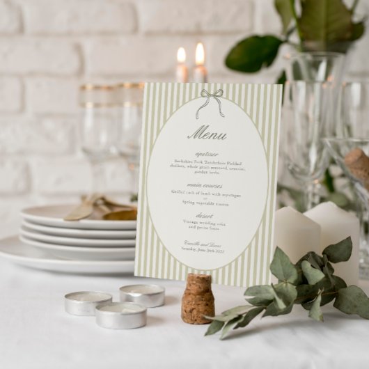 Invitation Whimsical Stripe Green Wedding Menu