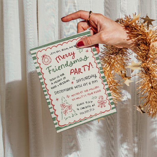 Invitation Whimsical Striped Friendsmas Christmas Party