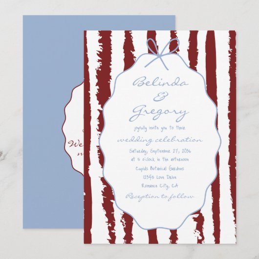 Invitation Whimsical Stripes Handwritten Painted Wedding  (Devant / Derrière)